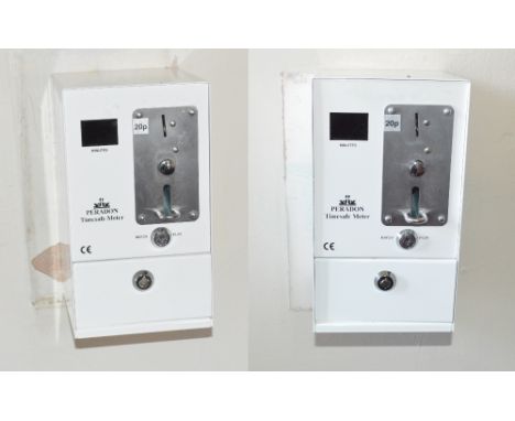 Two wall mounted Peradon Timesafe Meters pay-per-use light switches (2).