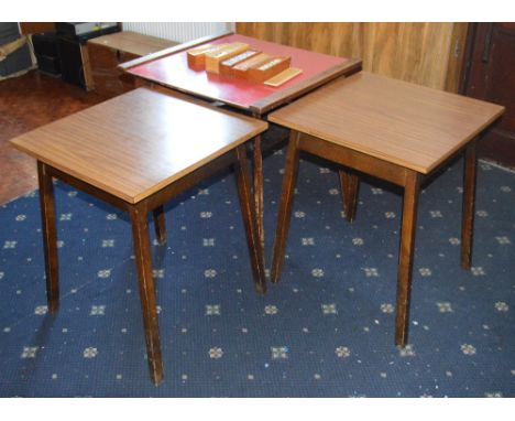 A square cribbage table, five cased sets of dominoes, and two further square tables (8).