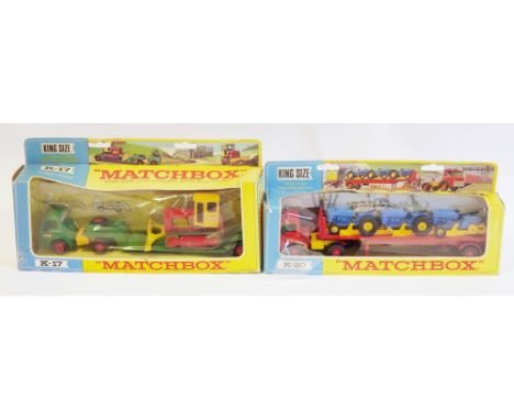 Two boxed Matchbox King Size diecast models to include K-20 King Size Tractor Transporter and K-17 Low Loader with Bulldozer 