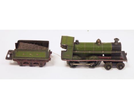 Marklin O Gauge clockwork 4-4-0 Loco and Tender GNR (Great Northern Railway) green No.294, stamped Holborn London, Made in Ge
