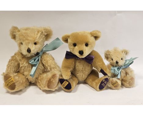 Three Merrythought teddy bears produced exclusively for Fortnum &amp; Mason, including 2012 Christmas bear, 30cm high and two