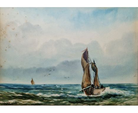 Abraham Hulk Junior (1851-1922) Watercolour Maritime scene with fishing boat, signed lower left, framed and glazed, image siz