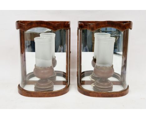 Pair of late 20th century Colefax &amp; Fowler convex wall lights, each wooden lantern with hinged glazed front and mirrored 