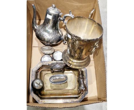 Collection of silver plate&nbsp;including an ice bucket having cast grapes and vine moulded rim and lion mask drop ring handl