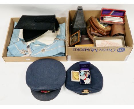 Mixed lot of collectables items including Masonic sash and medal, commemorative medals, Castell scholar's mortar board, Griev