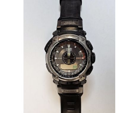 Casio Protrek Tough Solar wristwatch, ref 5114PRW-5000, on rubber strap