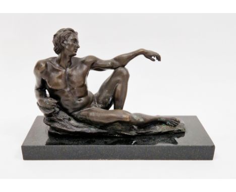 Bronze sculpture of Michelangelo's Adam on slate plinth, 23cm long