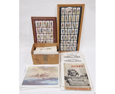 Two framed collections of military cigarette cards, a copy of the Battle of Egypt, the Official Record, Pictures and Map, var