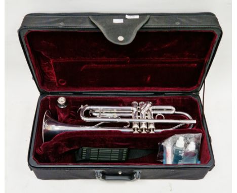 Besson (London) '1000' silver-plated trumpet, with three valves, serial no.19682, with mouthpiece, in original fitted case&nb