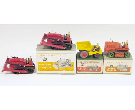 Three boxed Dinky Supertoys diecast models to include No.561 Blaw Knox Bulldozer, No.562 Dumper Truck and No.563 Heavy Tracto