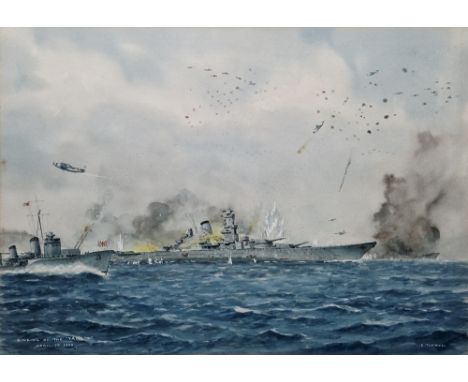 Eric Tufnell (British, 1888-1978) Watercolour drawing "Sinking of the Yamato, April 7th 1945", signed lower right, titled low