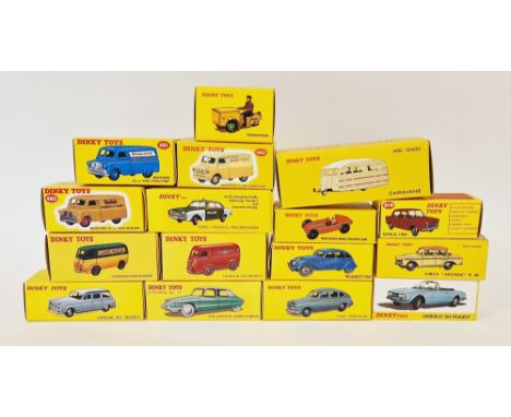 Sixteen Modern Dinky Toys by Mattel to include 24 CP Citroen DS 19, 525 Familiale 403 Peugeot, 23 C Mercedes Benz racing car,