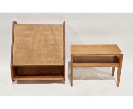 Hafele oak and compressed wood wall hanging bureau&nbsp;with drop front and single shelf, 63cm high x 64cm wide x 23cm deep a