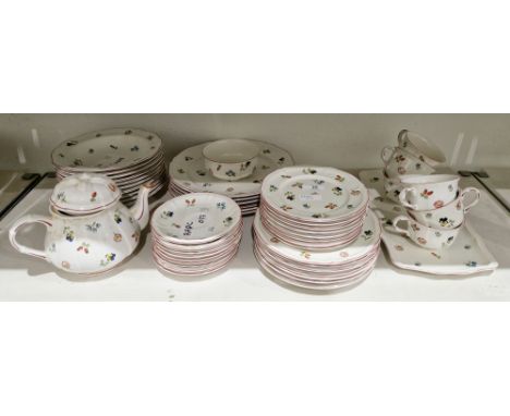 Villeroy &amp; Boch Petite Fleur pattern part dinner and tea service, printed brown factory marks, comprising six dinnerplate