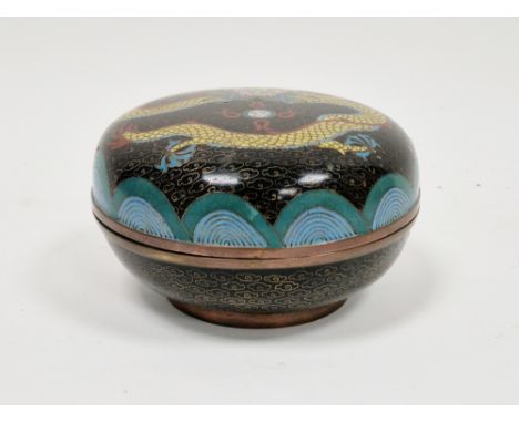Chinese cloisonne enamel circular box and cover, late 19th/early 20th century, the cover decorated with a scrolling dragon ch
