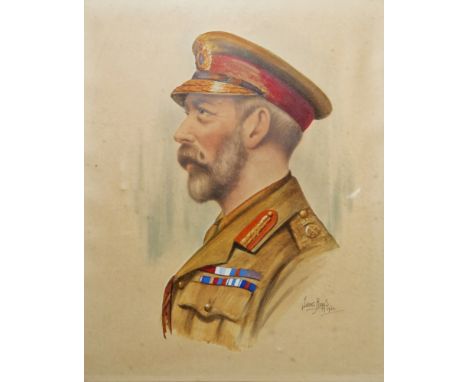 James Higgs (19th/20thcentury) Watercolour/gouache Profile portrait of George V in military dress, signed and dated 1922 lowe