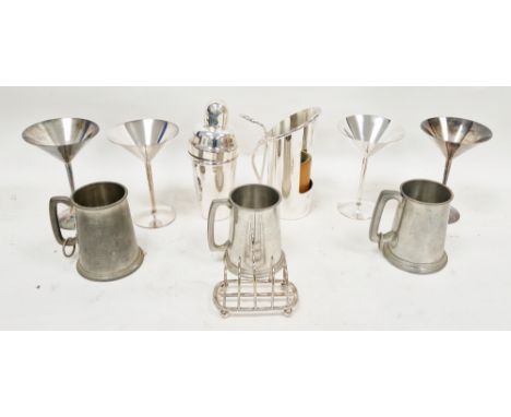 Mixed lot including International Silver Co, Indian silver plate cocktail shaker and four cocktail glass set, German metronom