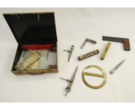 Quantity of scientific tools and instruments&nbsp;to include a Davis &amp; Son, London and Derby brass circular measure, a me