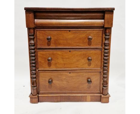 Victorian mahogany chest, the rectangular top over a cushion drawer and three graduated drawers with moulded edge and turned 