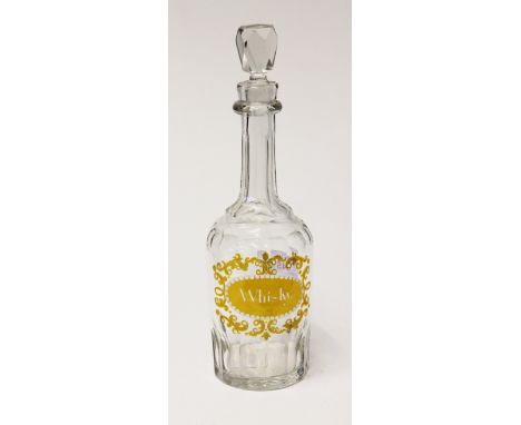 A coloured cut glass whisky decanter and stopper. H31cm