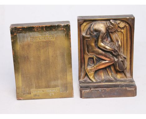 A pair of Art Deco ÔPompeian BronzeÕ bookends ÔThe CellistÕ. H17cm