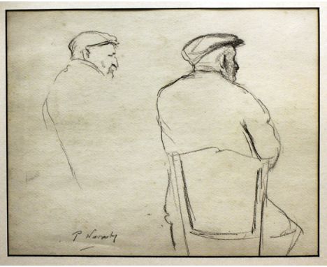 Philip Naviasky. Charcoal portrait of two men. Signed 23cm x 28cm