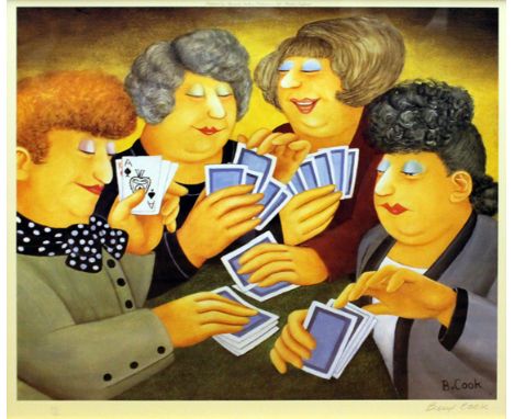 Beryl Cook ÔLadies playing cardsÕ. Limited edition print signed in pencil. 41cm x 46cm