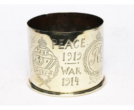 A trench art shell case Royal Engineers and Tanks Corps. H9.5cm