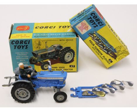 Corgi Toys Ford 5000 Super Major Tractor Together with Four Furrow Plough