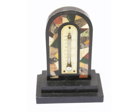 A slate and multi-coloured stone thermometer. H13.5cm