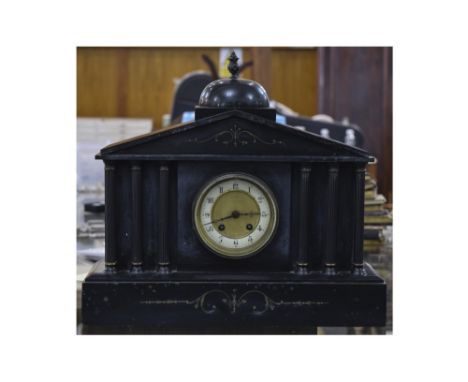 A 19th Century Inlaid Black Slate and Marble Mantel Clock, with Six Columns, 8 Day Striking Movement, Porcelain Chapter Ring,