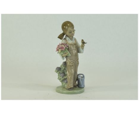 Lladro Figure ' Spring Girl ' Model Num 5217. Issued 1984 - 2005. Sculpture Juan Huerta. Height 7.5 Inches. Mint Condition. 