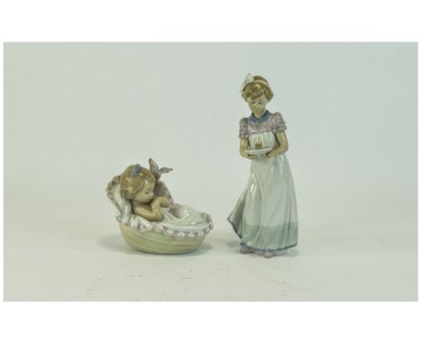 Lladro Figures ( 2 ) In Total - 1/ Sleeping Infant, Model 6710. 4.25 Inches High, Mint Condition. 2/ Happy Birthday, Issued 1