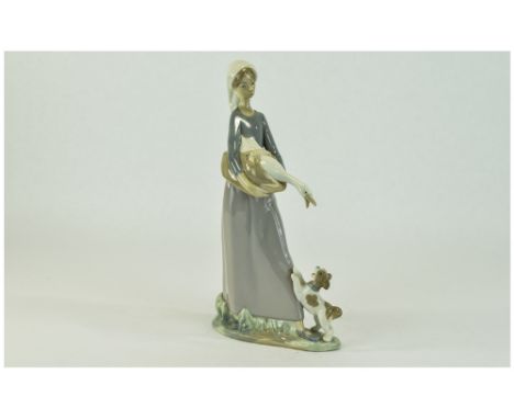 Lladro Figure ' Girl with Goose and Dog ' Model Num 4866. Issued 1974 - 1993. Height 10.5 Inches. Mint Condition. 