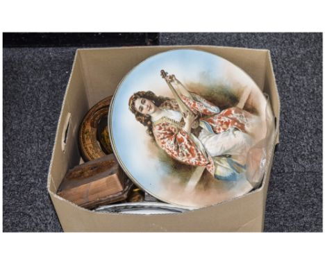 Miscellaneous Box Containing Mdina signed bowl, Royal Bradwell Lustre Vase, 2 Clementson Bros Angelica Kaufmann Plates, 2 JKL