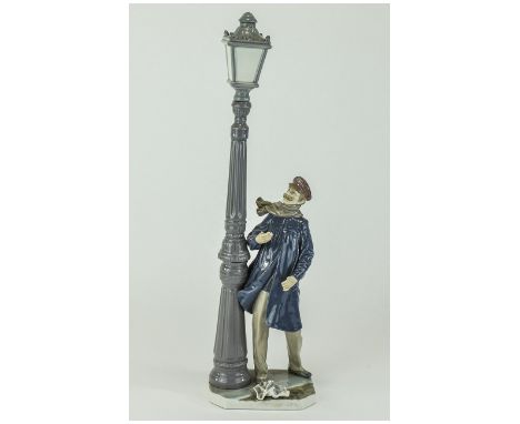 Lladro Tall Figure ' Lamp Lighter ' Model Num 5205. Sculptor Salvador Furio. Stands 16.5 Inches Tall. Tip of Thumb Missing, O