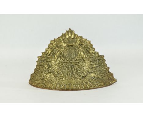 Royal Lancers Cavalry Regiment Of The British Army Officers Cap /Plates. circulated 1880. A good die stamped brass triangular