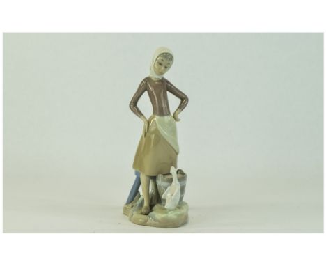 Lladro Figure ' Milkmaid ' Model Num 4682. Issued 1980's - Retired. Height 9.5 Inches. Mint Condition. 