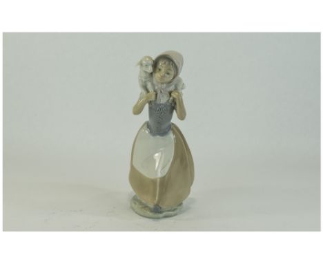 Nao by Lladro Figure ' Shepherdess with Lamb ' c.1980's. 9.75 Inches High, Mint Condition. 