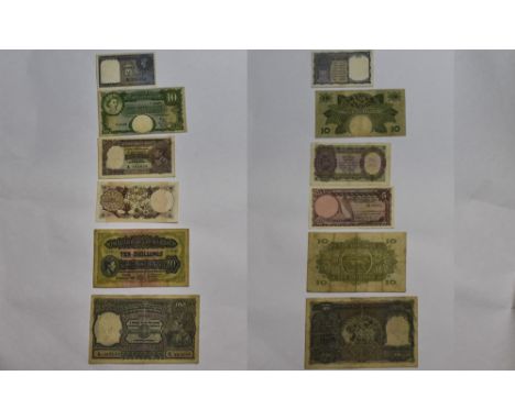 A Collection of Banknotes 6 in total. Each featuring East Currency Board ten shilling note, Queen Elizabeth portrait. East Af