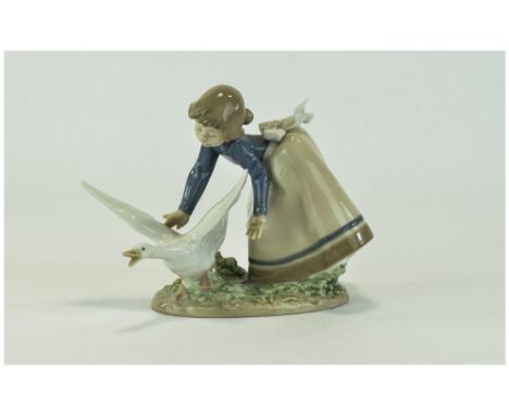 Lladro Figure ' Wild Goose Chase ' Model Num 5553. Issued 1989 - 1998. Mint Condition, Height 6 Inches, Width 7 Inches. 