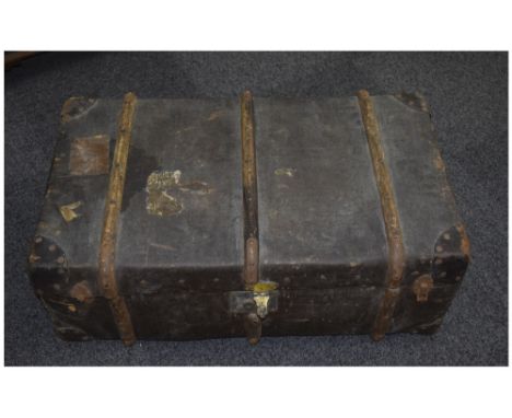 Hartmann Travelling Steamer Trunk, Early 20thC Travelling Trunk, Metal Strapwork/Mounts 39 x 22 Inches