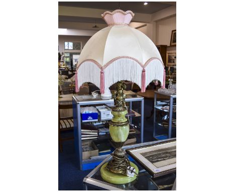 A Large and Impressive Onyx and Brass Figural Table Lamp, In Excellent Condition. From The 1980's. Stands 34 Inches High. 