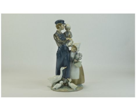 Lladro Superb Group Figure ' From Holland With Love ' Dutch Father with Children and Geese. c.1971 - 1974. Stands 12.25 Inche