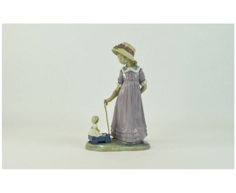 Lladro Nice Quality Figure ' Girl with Toy Wagon ' Model Num 5044. Issued 1980 - 1998. Height 10.75 Inches. Mint Condition. 