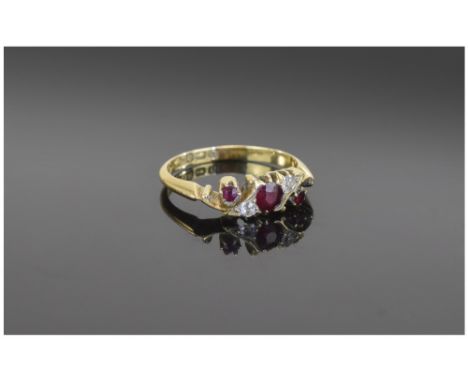 Ladies 18ct Gold Set Ruby and Diamond Ring. Hallmark Sheffield 1930. 2.9 Grams. 