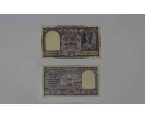 Reserve Bank of India Ten Rupees Bank Note, Serial Num B32 386674, George VI Portrait, Signed C.D Deshmukh, In Uncirculated C