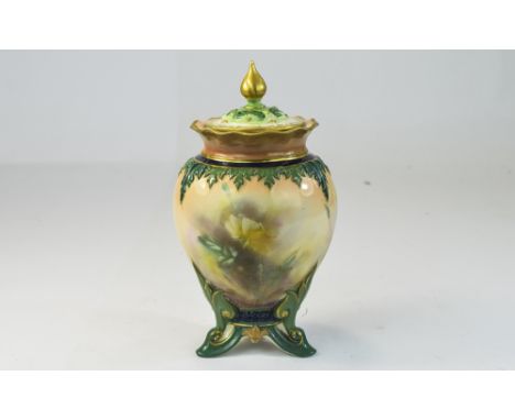 Hadleys Worcester Hand Painted Lidded Pot Pouri Stillife ' Roses ' c.1890. 6.25 Inches High. 