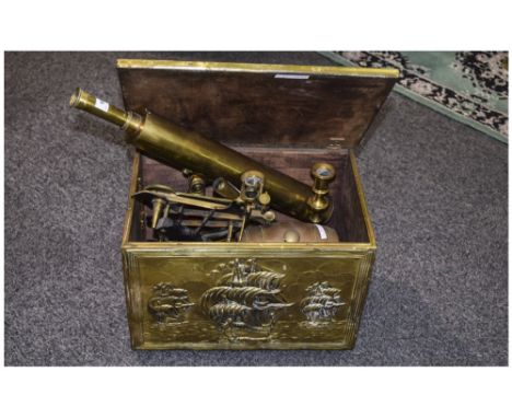 Mixed Lot Of Brass Collectables. Comprising Brass Candlesticks, 1942 Telescope Sighting No 22C MK II, Moderm Table Top Telesc