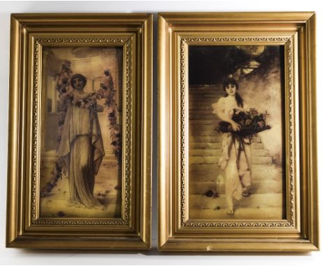 A Fine Pair Of Portrait Christoleums, Each With A Classical Female Figure With Flowers.  Signed Lower Right, With Fine Period